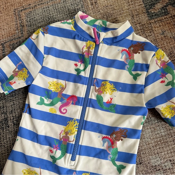 Girls Mini Boden Blue and White Striped Mermaid Bathing Suit sz 9-10Y - Picture 4 of 5